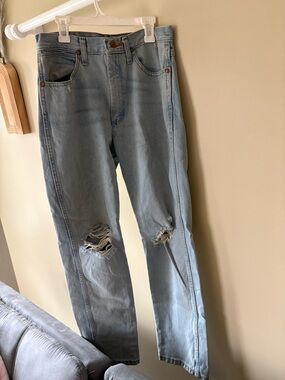 Wrangler Light Blue Straight Leg Distressed Jeans